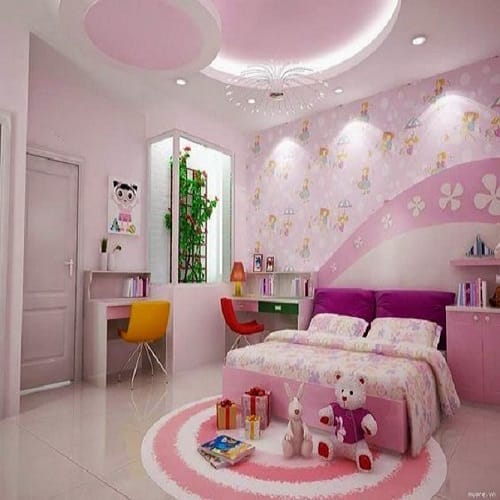 Pink Circular Girls Room False Ceiling