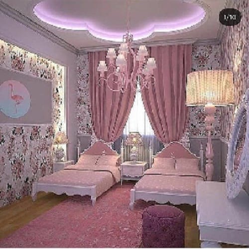Pink Flower Design With Lighting Fixtures For A Girls Bedroom